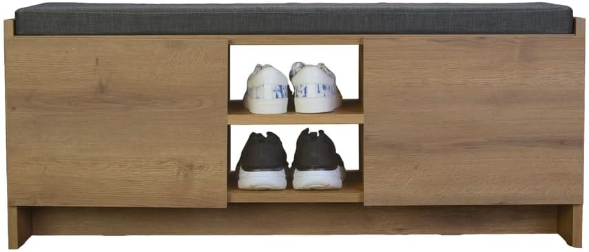Niche Armario de almacenamiento de zapatos con estantes y banco, nogal rústico