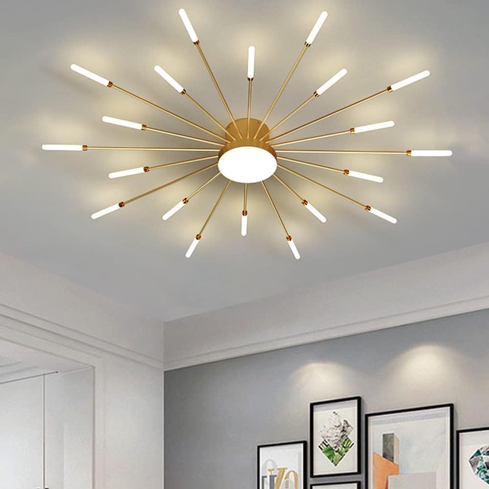 Liudefa Lámpara de techo LED de 42 pulgadas, 20 luces de techo modernas, lámpara de techo empotrada, iluminación de interior dorada para sala de