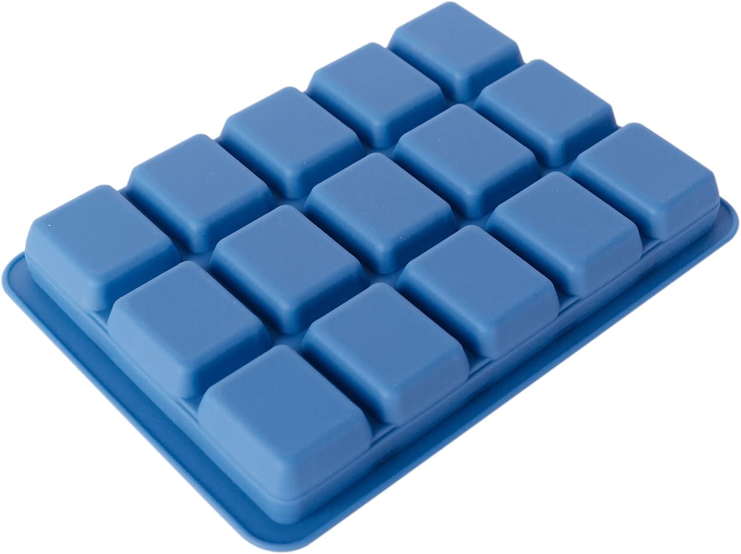 FUN LAVIE Bandejas para cubitos de hielo con tapas, juego de 2 moldes de silicona azul, duraderos, fáciles de liberar y sin BPA