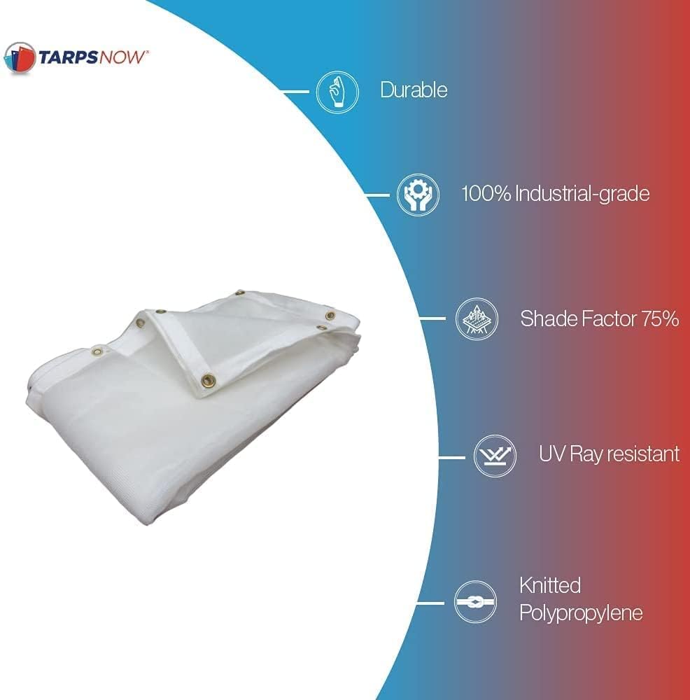 Tarps Now – Lonas de malla de tela, (10 x 10 pies) – Cubierta protectora de punto resistente con ojales – Trampa para sombra del 75% para patio,