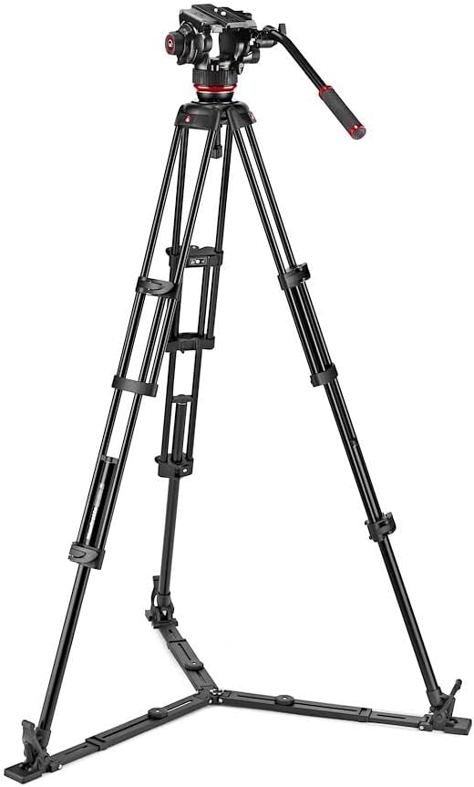 Manfrotto Cabezal de video fluido 504X con trípode doble, kit con trípode de aluminio y cabezal de video, pierna doble con esparcidor de tierra,
