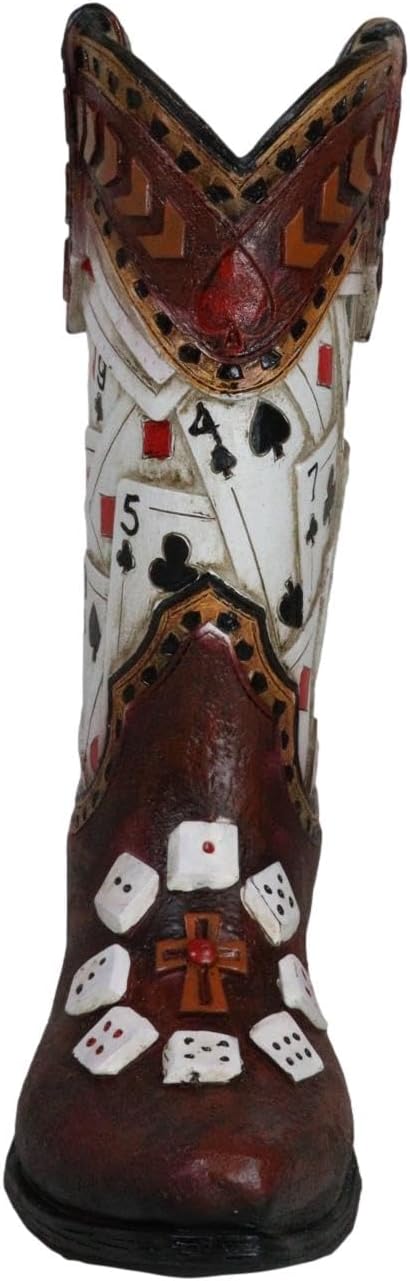 Ebros Gift Rustic Country Western Gambler – Juego de cartas y dados de póker de casino de cuero sintético con herramientas de vaquero, florero o