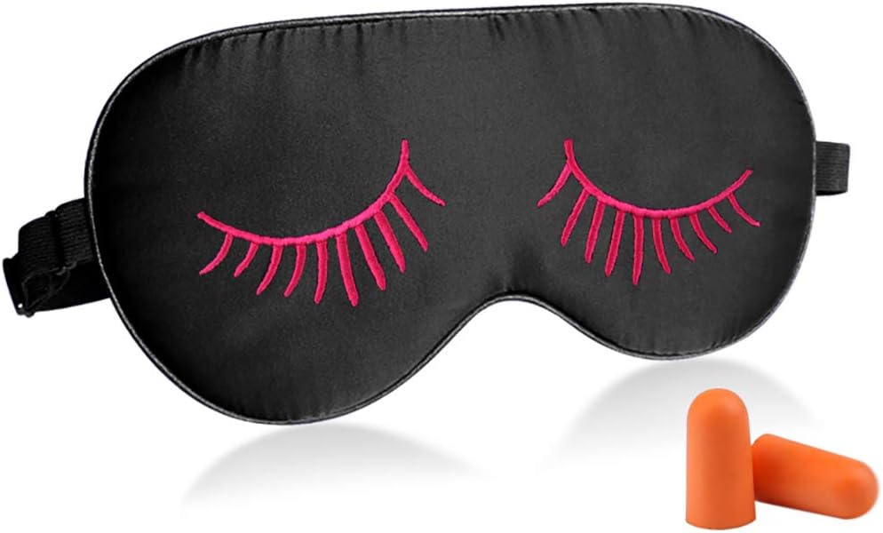 Fitglam Máscara de dormir de seda natural con tapones para los oídos, máscara para los ojos para hombres, mujeres, adolescentes, SM004-RE, Estándar,