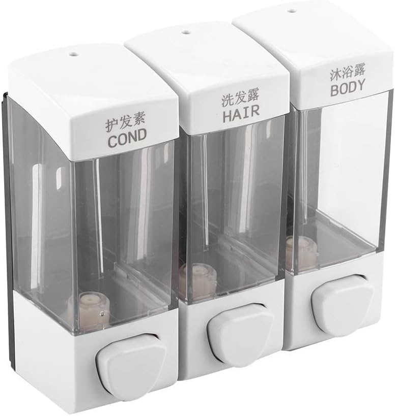 Oumefar Dispensador de 3 cámaras y ducha montado en la pared, loción líquida, dispensador de champú manual, dispensador de ducha, 3 cámaras, sin