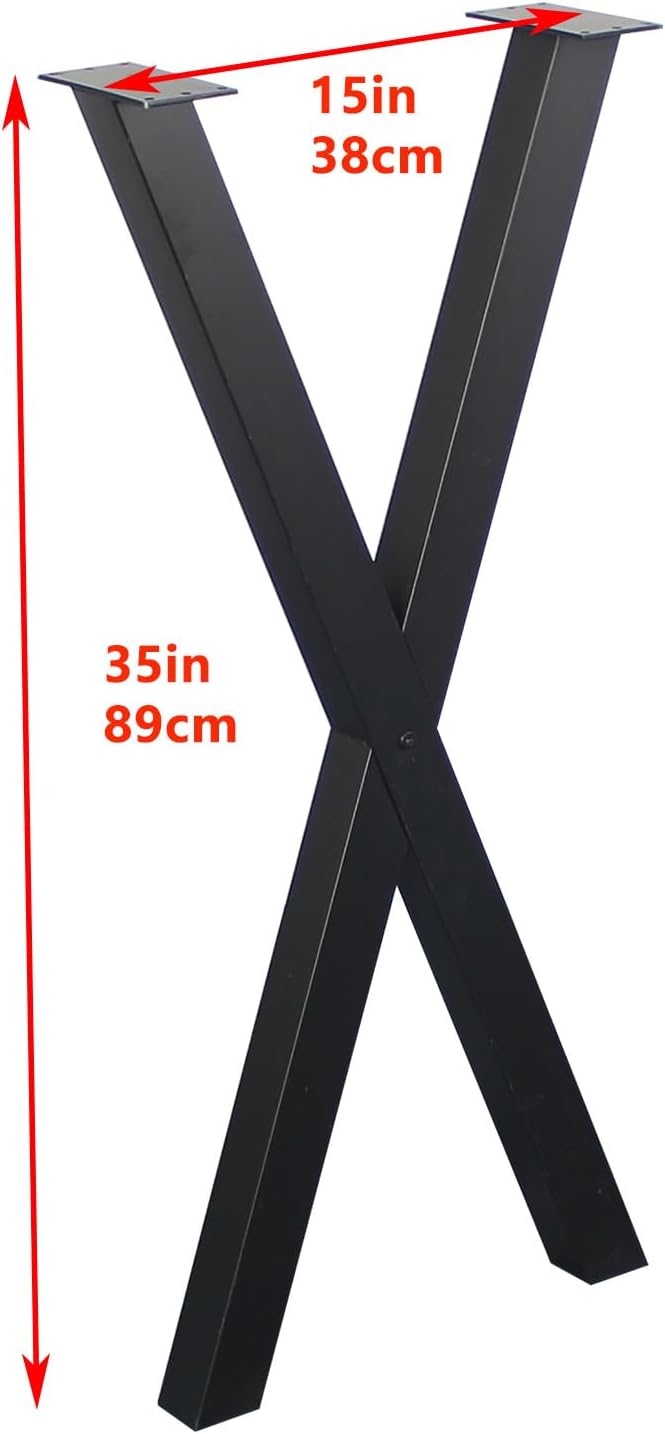 Patas de metal para mesa de 35 pulgadas, resistentes en forma de X, juego de patas de escritorio de metal de 2,35 pulgadas de altura y 15 pulgadas