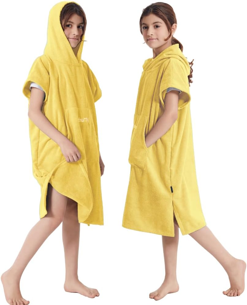 Hiturbo Toalla cambiante para niños, poncho de surf absorbente de secado rápido, toallas de baño de microfibra (amarillo)