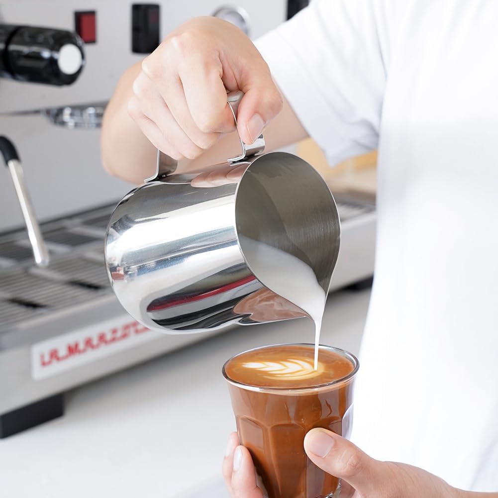 Jarra de espuma de leche de 12 onzas  11.8 fl oz  Jarra de vapor watchget Espresso de acero inoxidable para espuma de leche, para capuchino, latte,