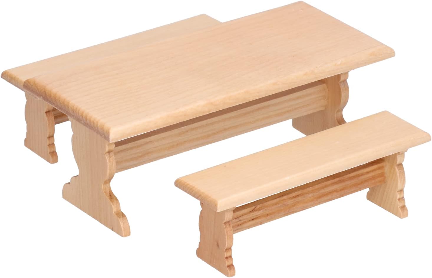 Mesa de madera para casa de muñecas, casa de muñecas 112, modelo de muebles de color de troncos, banco de mesa largo para restaurante (color madera)