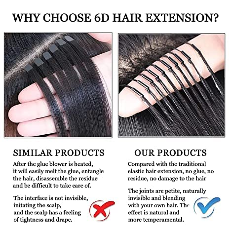 Extensiones de cabello humano 6D, extensión de cabello 6D marrón oscuro, extensión de cabello lacio oculto sin rastro, extensión de cabello lacio