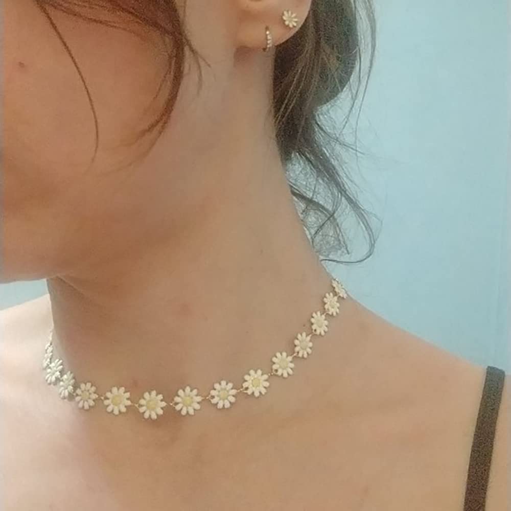 Cute Daisy Flower Necklace Fashion Jewelry For Women Chrysanthemum Choker Bohemian Enamel Sunflower Neck Jewelry For Women Girls 14 (Necklace)