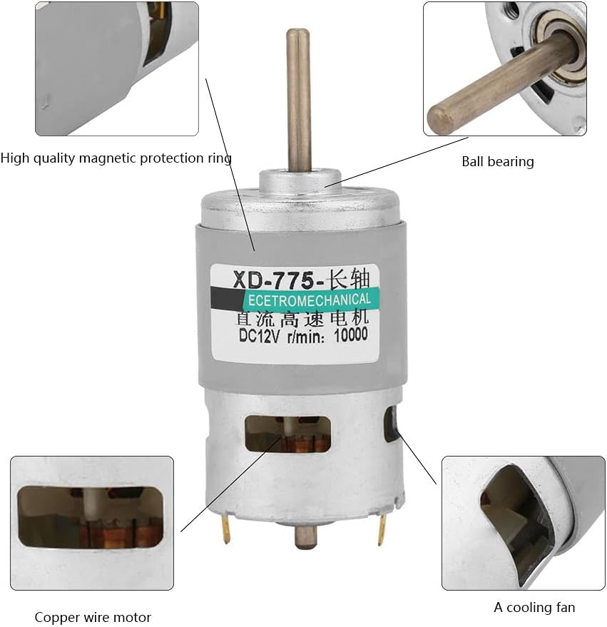 Mini motor de CC de imán permanente de 12 V24 V, 80 W, CCW 775, motor de engranaje eléctrico reversible, de alta velocidad, bajo ruido, para