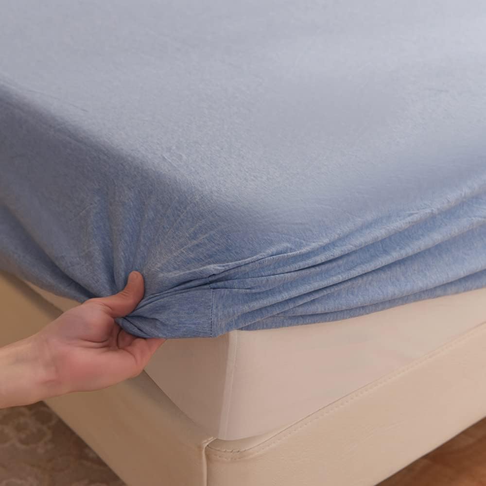 Mengersi Sábana bajera ajustable 100% de algodón de punto jersey, 1 sábana bajera, funda de colchón con bolsillo extra profundo (azul,