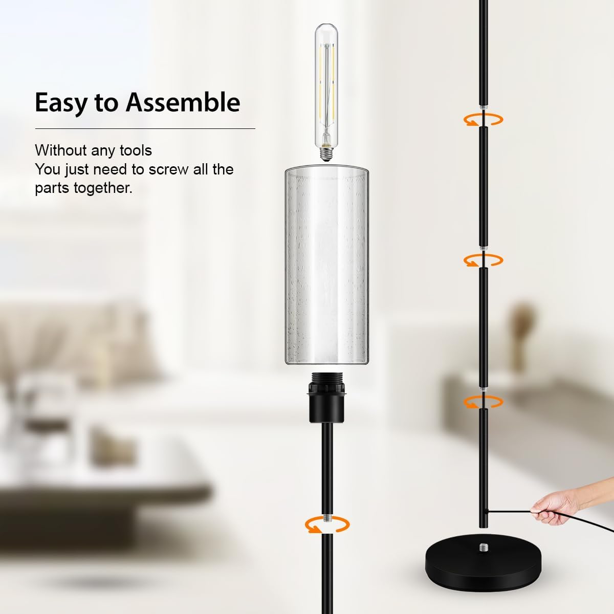 BoostArea Lámpara de pie para sala de estar, lámpara de pie moderna con pantalla de vidrio semillado, lámpara de pie de diseño simple lámpara de