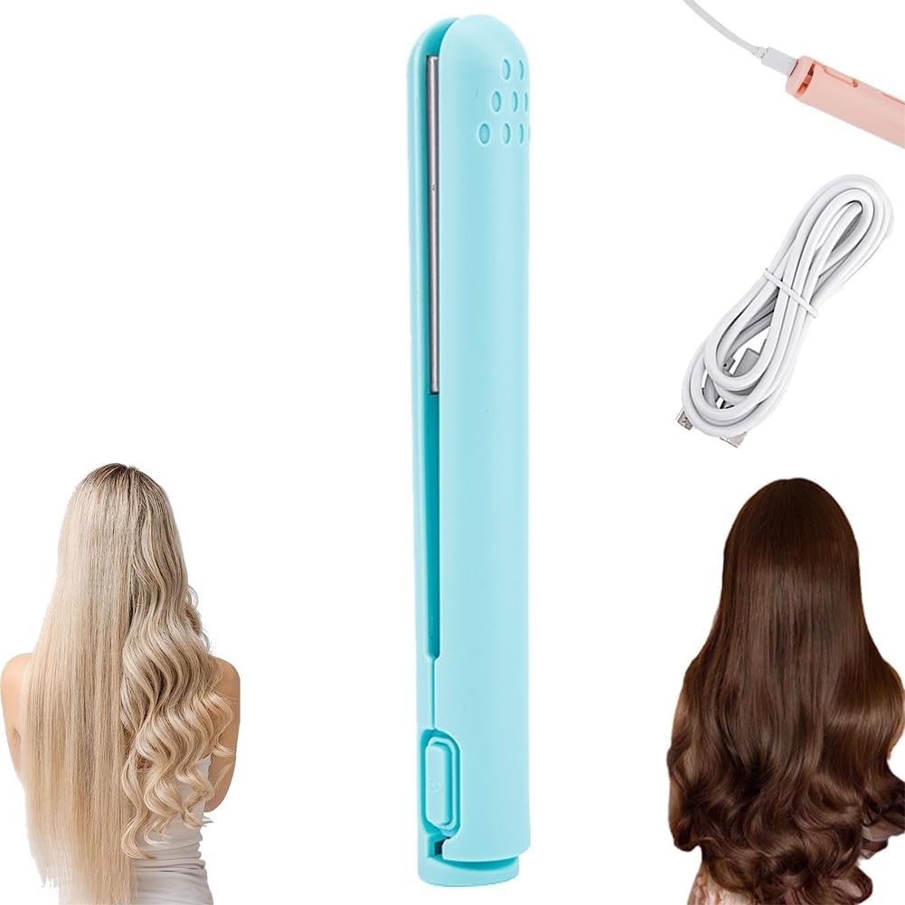 Mini rizador de doble propósito, mini plancha plana 2 en 1, mini rizador de pelo doble, mini rizador de pelo doble recargable por USB, rizador de