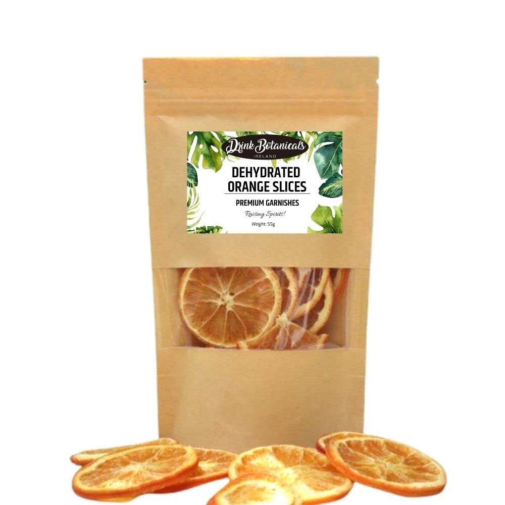 Ruedas de rodajas de naranja seca deshidratada  Aproximadamente 17 rebanadas  100% natural  Sin azúcar  Sin gluten  Ruedas de naranja deshidratadas