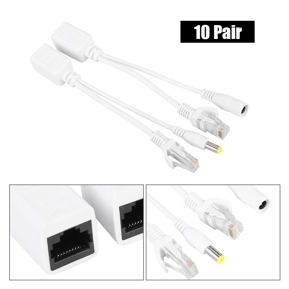 10 pares de cámaras de red Poe Rj45 cable, adaptador de alimentación a través de Ethernet inyector + divisor CC 12 V.