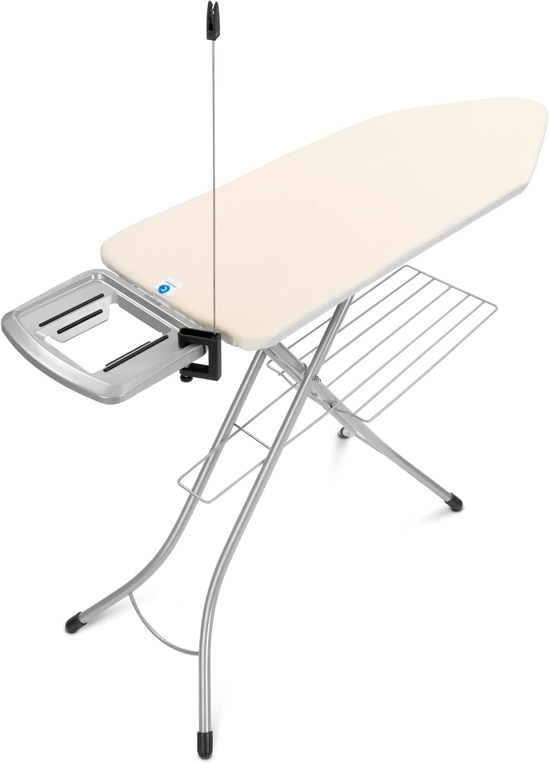 Brabantia Tabla de planchar tamaño C (49 x 18 pulgadas), 7 opciones de altura, soporte para plancha de vapor sólido y estante de lino y soporte para