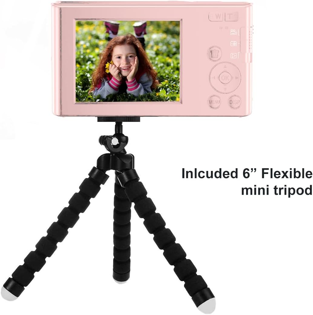 Acuvar Cámara digital compacta de apuntar y disparar de 44 MP, zoom digital de 16X, pantalla de 2.4 pulgadas y tarjeta SD de 32 GB, lector de