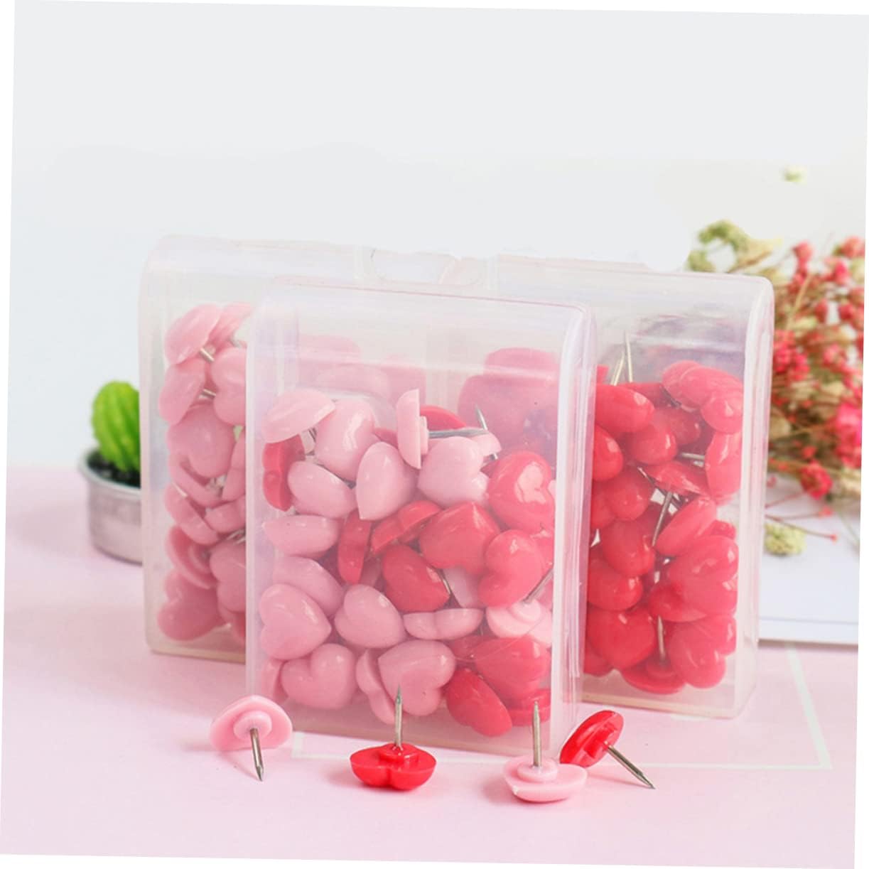 Abaodam 12 Boxes Thumbtack Accesorios para Escritorio Thumb Tacks Heart Shaped Push Pin Map Accessories Bulletin Board Push Pin Pushpins Home Supply