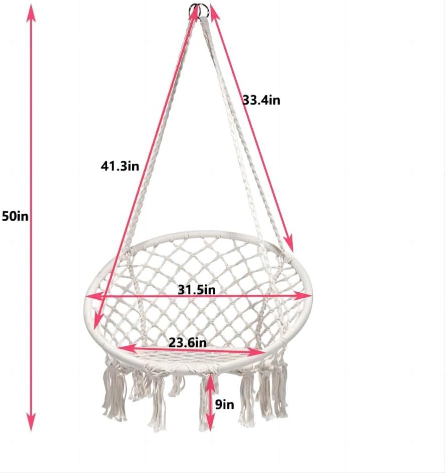 Hamaca colgante con cuerda de algodón, sillas colgantes de cuerda de algodón con cojín y kits de herramientas, sillas colgantes para balcón interior