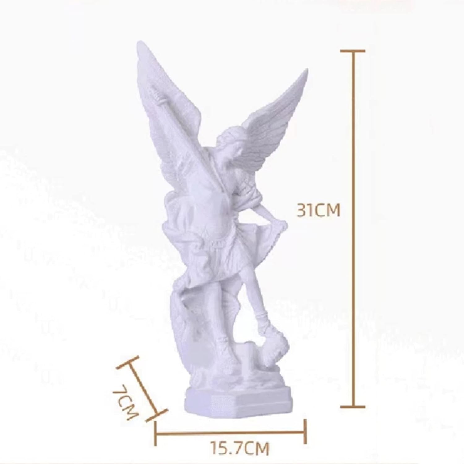Estatua de ángel blanco puro, resina de 12 pulgadas, figura de demonio matador de arcángel de San Miguel, adornos de ángel católico de la justicia