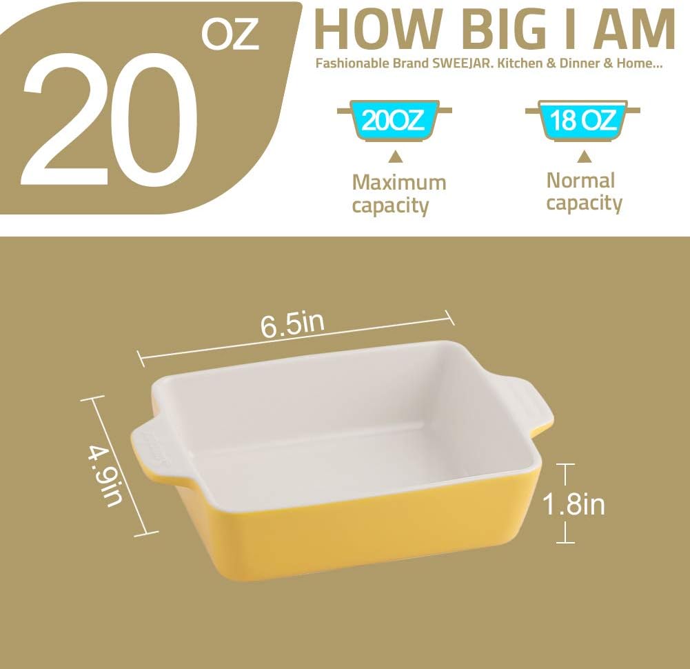 Sweejar Plato de cerámica para hornear, bandeja rectangular pequeña para hornear con asas dobles, 22 onzas para cocinar, brownie, cocina, 6.5 x 4.9