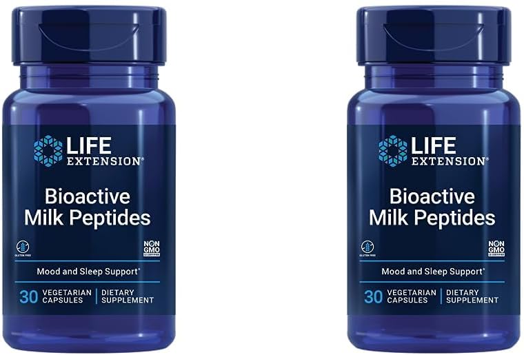 Life Extension Péptidos de leche bioactivos, promueve la relajación y el sueño saludable, sin gluten, sin OMG, 30 cápsulas vegetarianas (paquete de