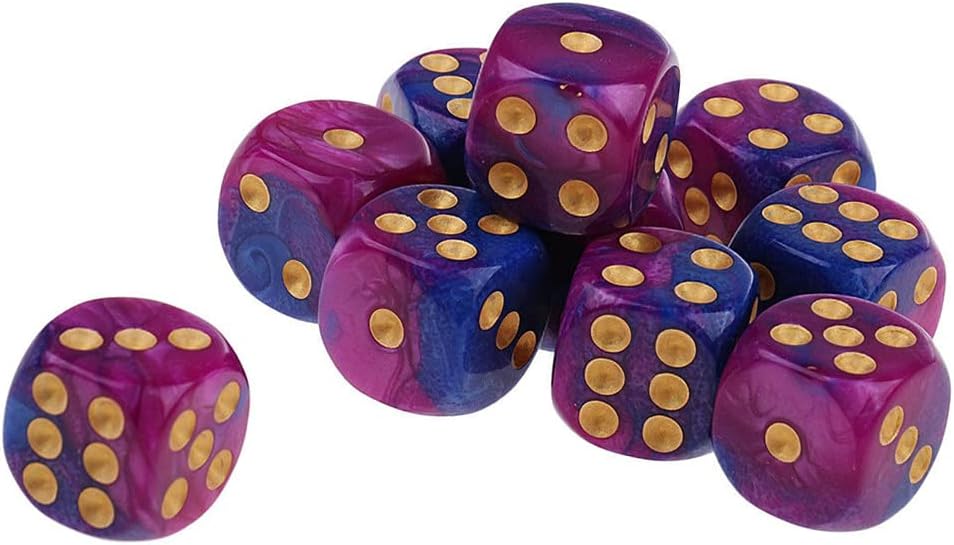 10 dados poliédricos D6 de 0.632 pulgadas de acrílico para juegos de mesa RPG MTG DND (morado y azul)