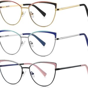 Paquete de 3 lentes de lectura progresivos multienfoque con borde de metal para mujer, con bloqueo de luz azul Paquete de 3 lentes de lectura progresivos multienfoque con borde de metal para mujer, con bloqueo de luz azul