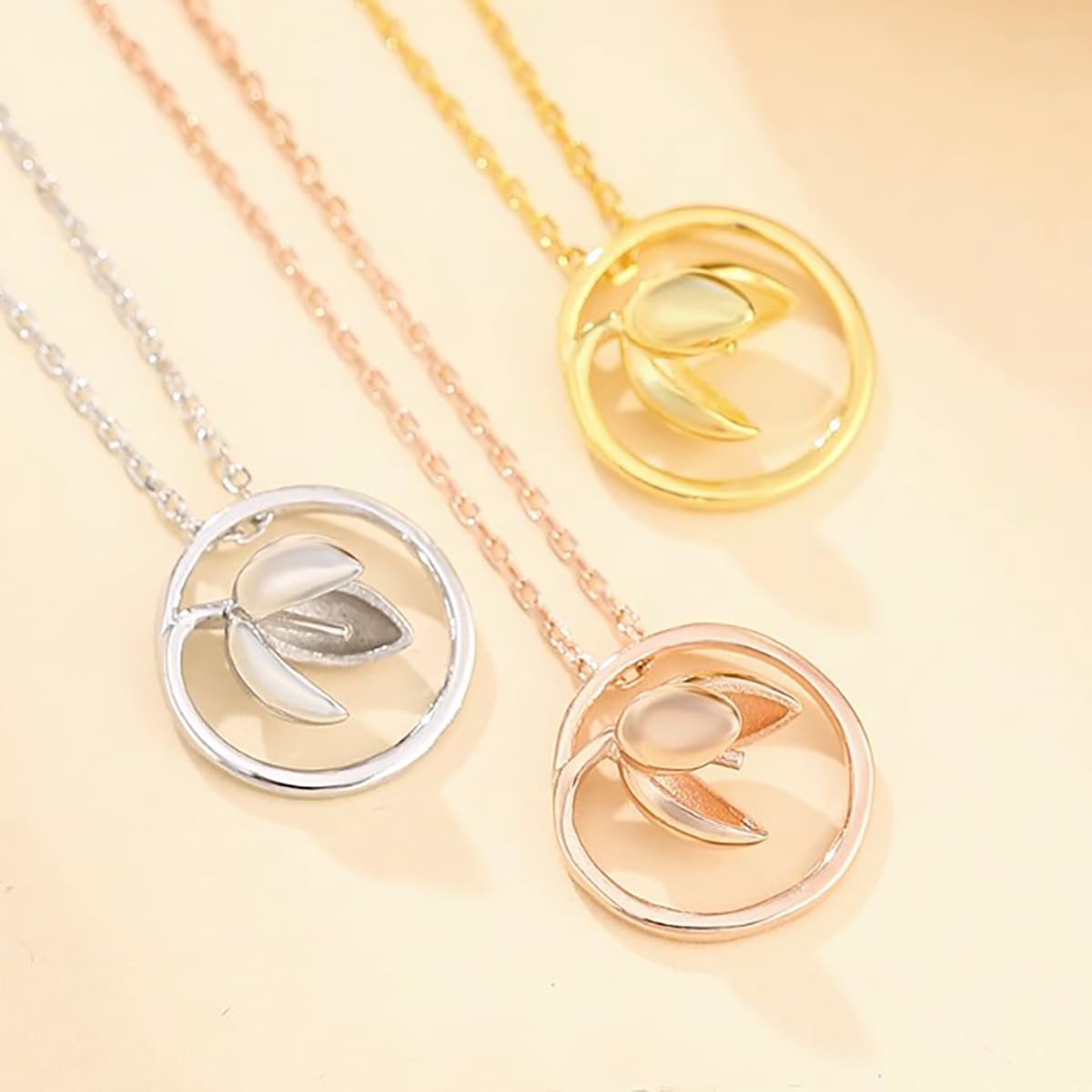 Colgante de plata de ley 925 con diseño de flor de tulipán para medio perforado de 0.236 pulgadas (0.236 in), colgante redondo de camafeo de perlas