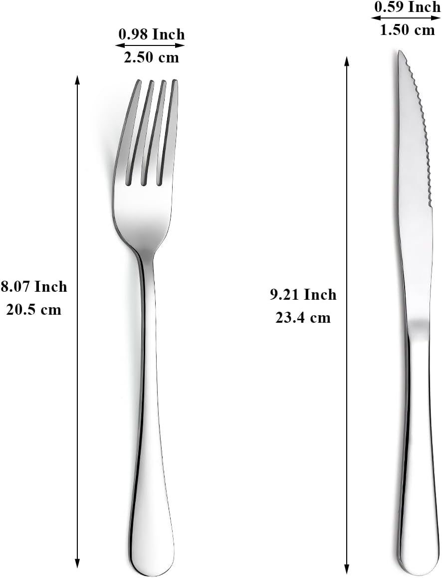 Evanda Juego de cuchillos para carne, 12 piezas, acero inoxidable, 6 tenedores y 6 cuchillos de cena, cuchillos para carne, tenedores para carne,