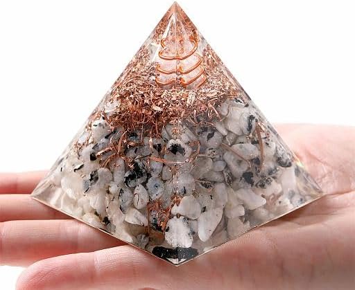YATOJUZI Cristales de pirámide de orgón de 2.4 pulgadas, cuarzo transparente, piedra lunar, chakras, reiki, piedras preciosas de orgonita, energía