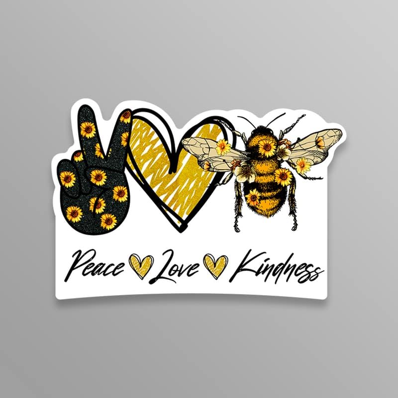 Pegatina de vinilo Peace Love Kindness Bumble Honey Bee Girasol  Calcomanía de pared para auto, camión, camioneta, SUV, ventana, laptop, una