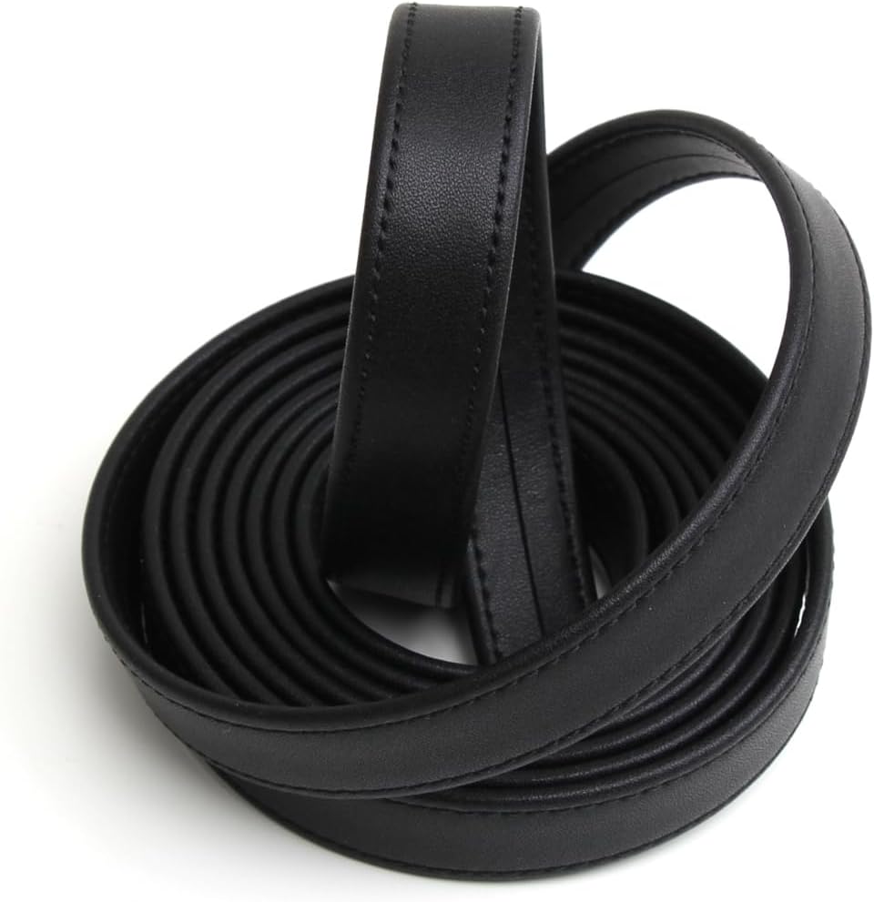 lalatia Correas de cuero sintético cosidas para manualidades, tiras de cuero con costuras de 0.6 pulgadas de ancho, 2 yardas de largo, color negro