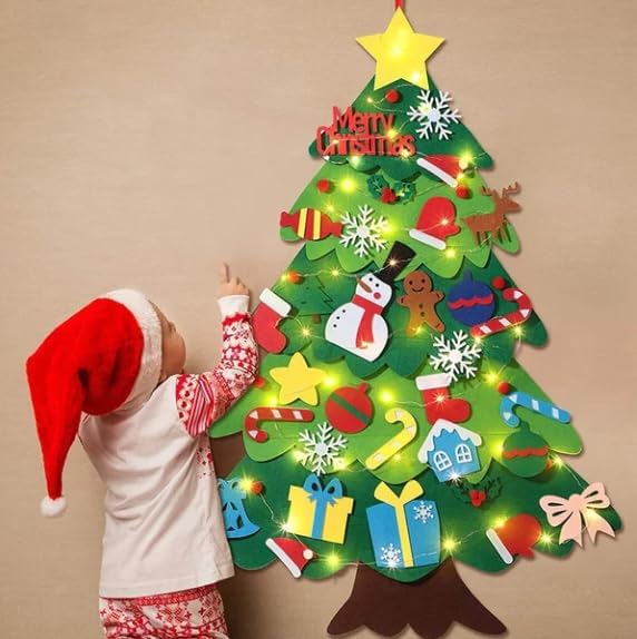 YIKSORE Árbol de Navidad de fieltro para bricolaje, árbol de Navidad Montessori para niños pequeños, juegos de árboles de Navidad interactivos con