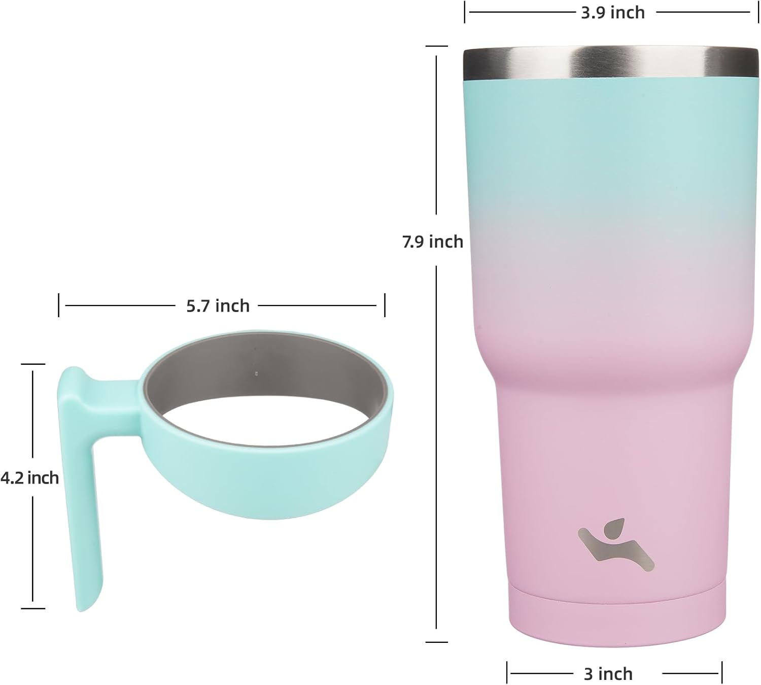 Konokyo Vaso de 30 onzas con asa y 2 pajillas, 2 tapas, botella de agua aislada de acero inoxidable al vacío, taza de viaje reutilizable, goma de