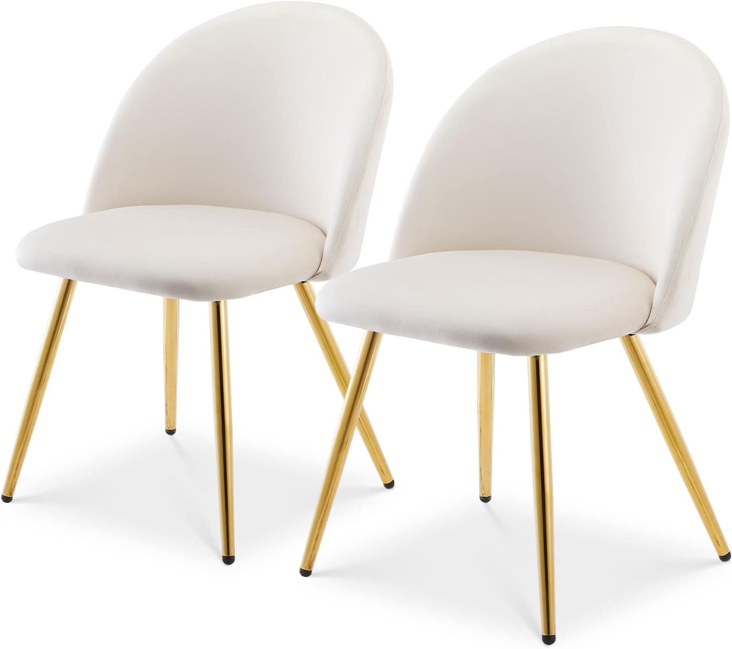 TUKAILAi Juego de 2 sillas de comedor de terciopelo, silla auxiliar moderna, asiento tapizado y respaldo con patas cromadas doradas para cocina,