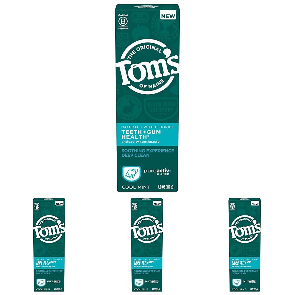 Tom’s of Maine PureActiv Dientes + Gum Health* Gel anticaries pasta de dientes, menta fresca, 4.0 onzas (paquete de 4)