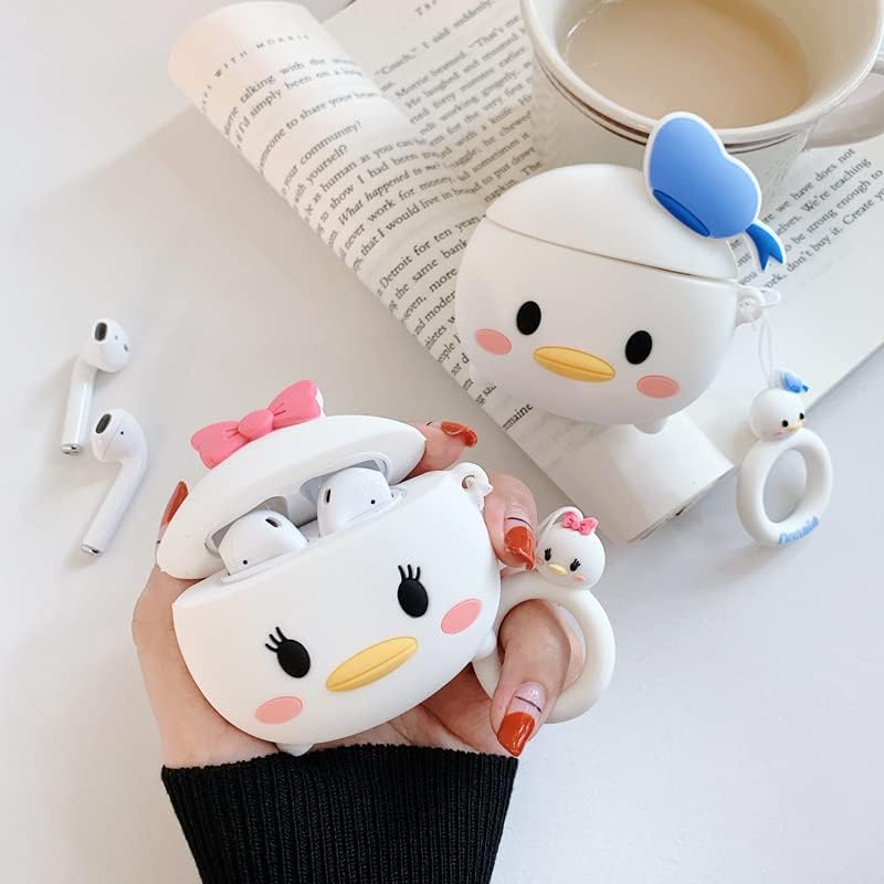 Funda de silicona suave con correa de anillo para Apple AirPods 3 3 generación AirPods3 2021 Daisy Duck Pink Bow 3D dibujos animados animación de