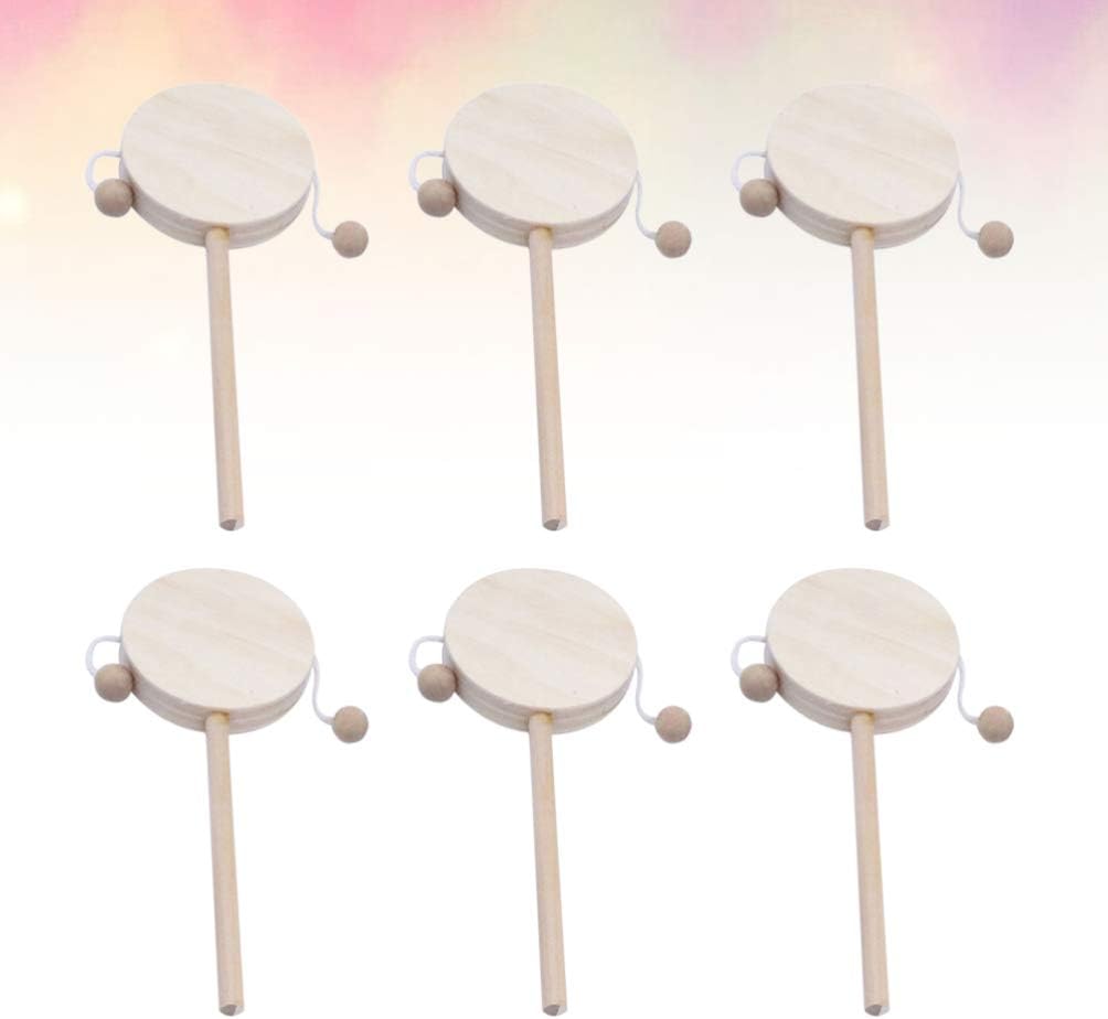 EXCEART Juguete para bebé, 6 piezas de sonajero musical de madera, sin terminar, tambor de madera, esquina redonda, artesanía, tambor de agitación,