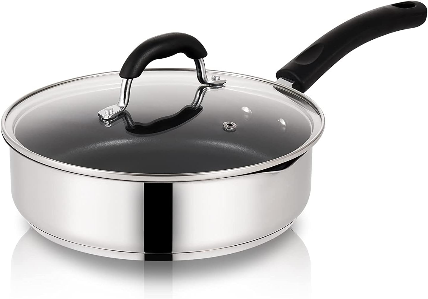 Sartén antiadherente de aluminio de acero inoxidable de 3 cuartos de galón con tapa y boquilla para verter