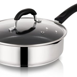 Sartén antiadherente de aluminio de acero inoxidable de 3 cuartos de galón con tapa y boquilla para verter Sartén antiadherente de aluminio de acero inoxidable de 3 cuartos de galón con tapa y boquilla para verter