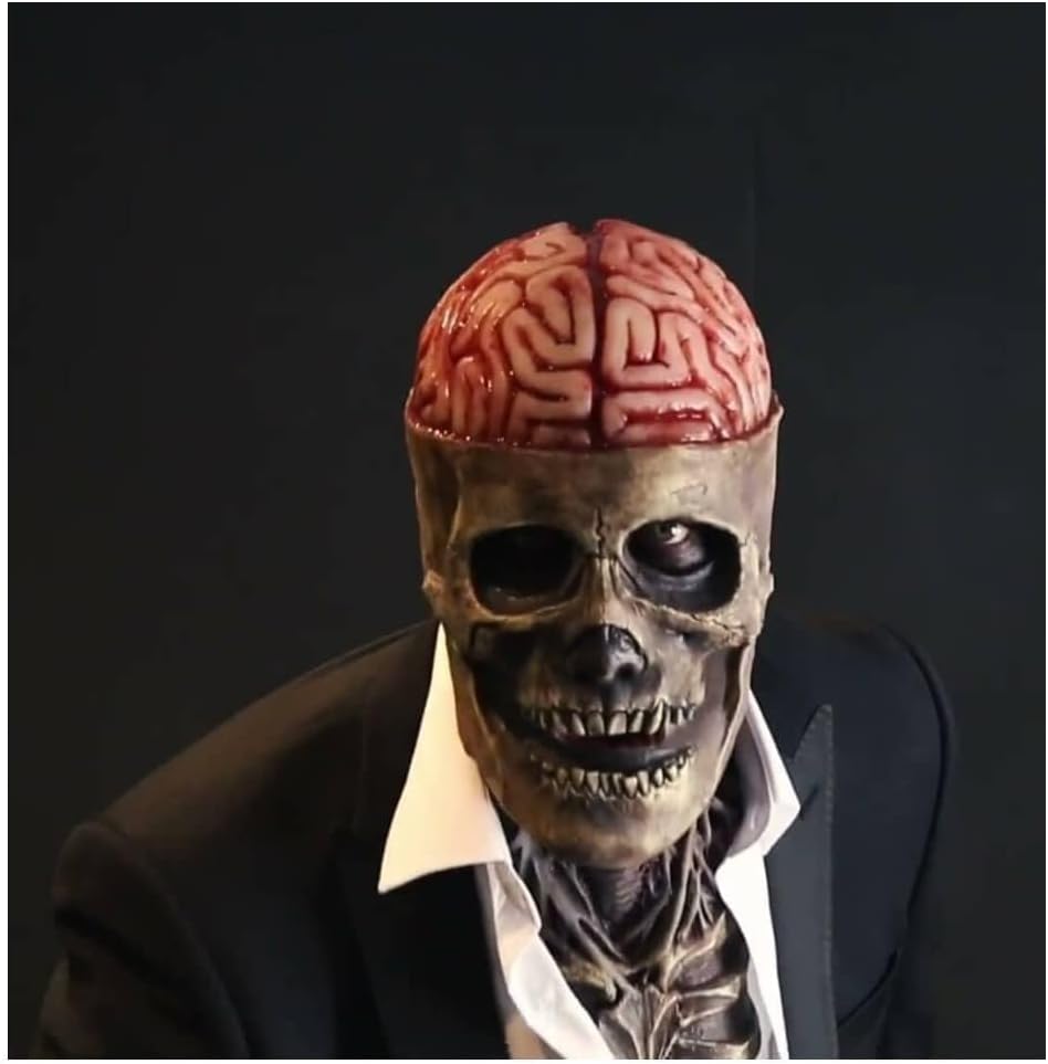 RIYUNE Máscara de látex de calavera de cerebro desnudo, máscara de calavera de Halloween, máscara de calavera en movimiento, disfraces de Halloween,