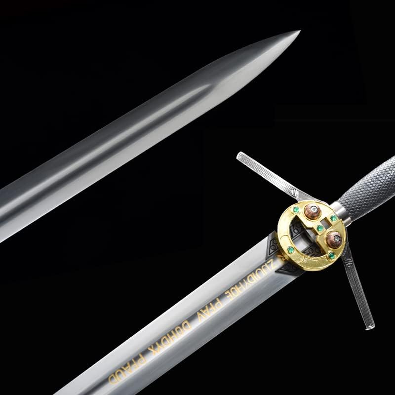 Yongli Sword Geralt’s Steel Sword Game Cosplay Réplica de acero al carbono Espada medieval europea (con correa trasera)