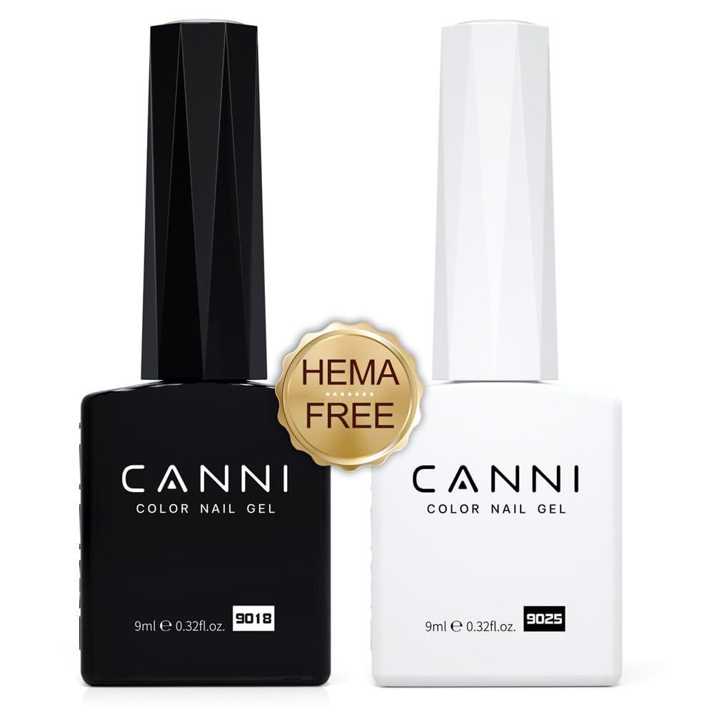 CANNI Juego de 2 esmaltes de uñas de gel blanco y negro sin hema, kit de esmalte de gel blanco y negro, kit de manicura de gel de uñas LED para