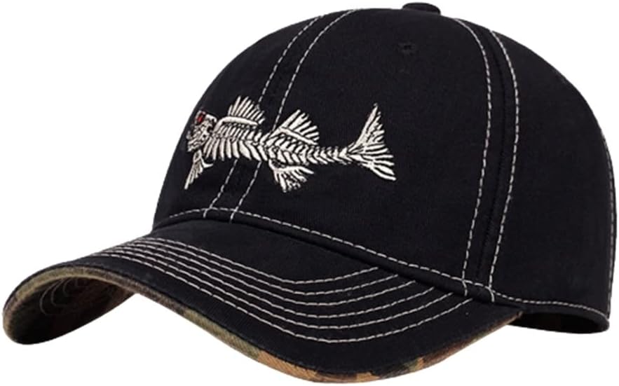 WITHMOONS Sombrero de pesca de algodón con bordado de hueso de pescado, gorra de béisbol YZ10119