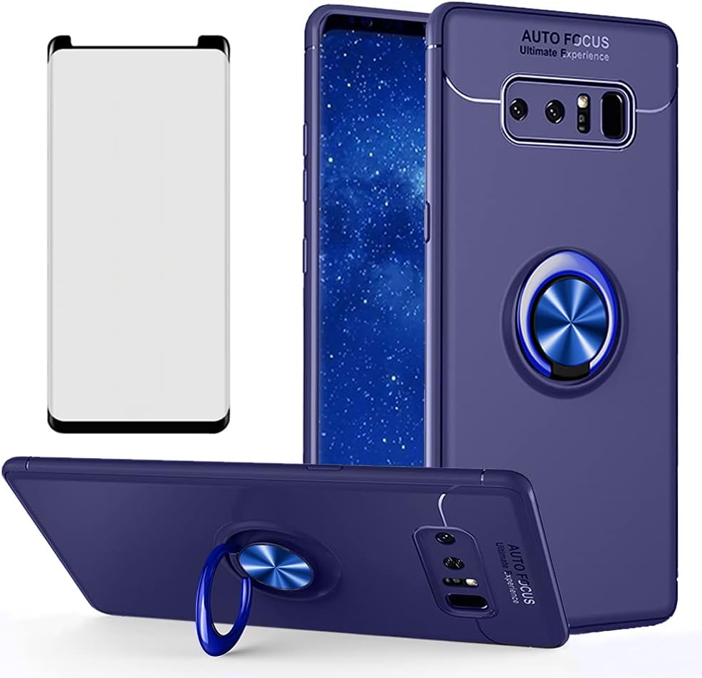 Asuwish Funda de teléfono para Samsung Galaxy Note 8 y protector de pantalla de vidrio templado, soporte de anillo, accesorios de celda de silicona