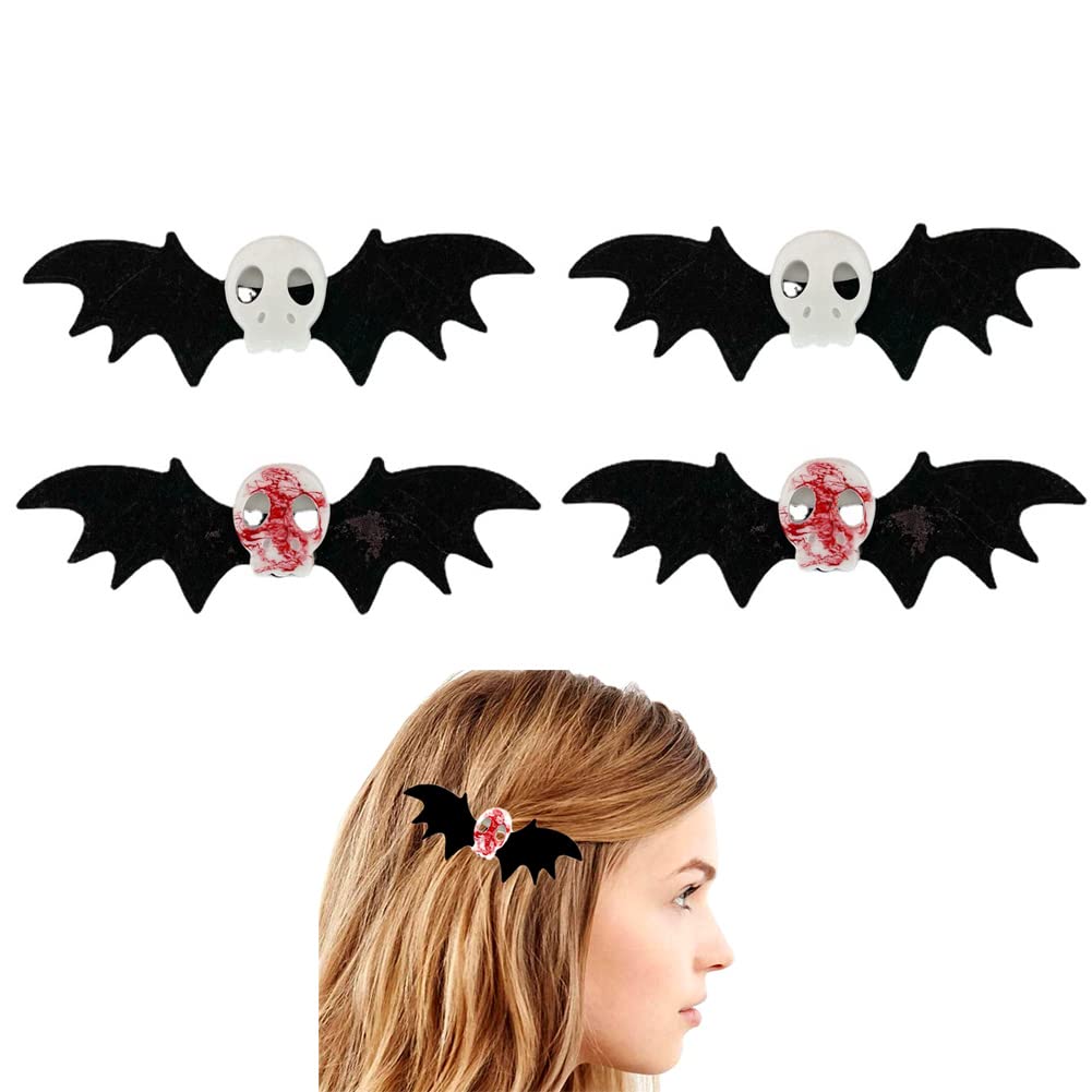 Pinzas para el cabello de calavera de murciélago para Halloween, accesorios góticos para el cabello, clip de esqueleto de hueso, alas de murciélago,