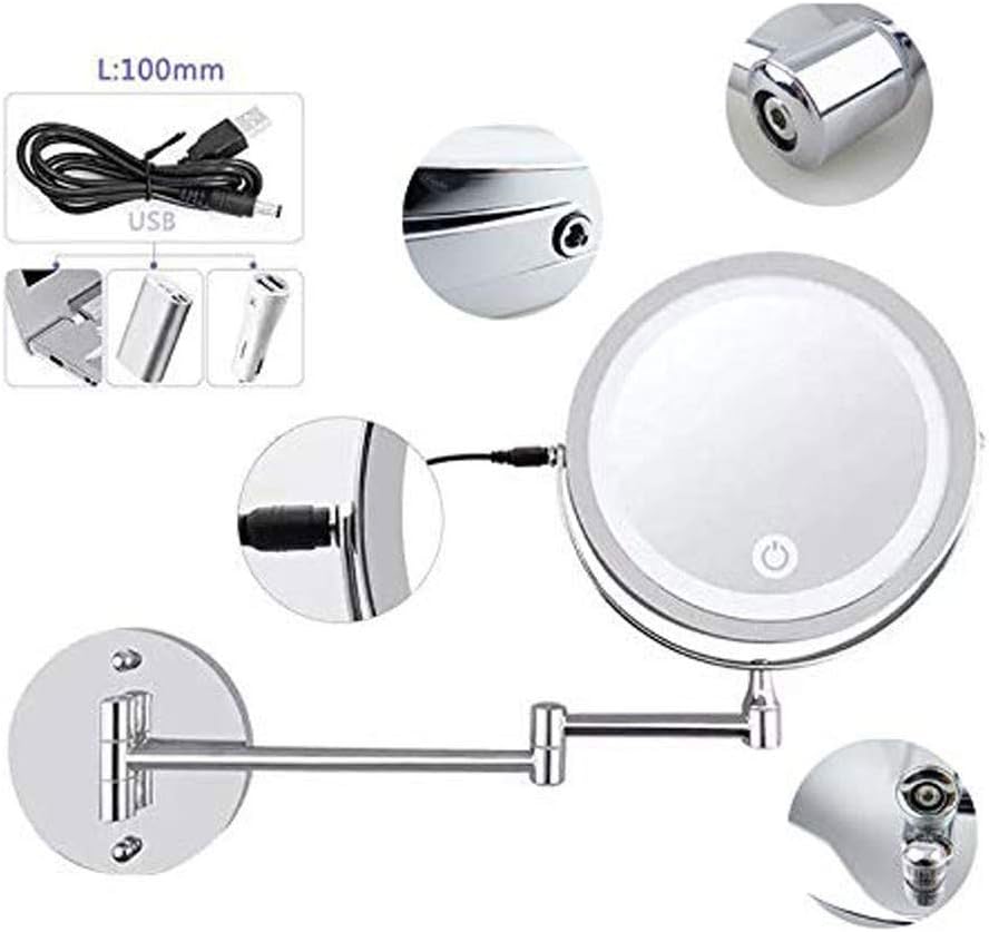 RomildaYuan Wall Mount LED Lighted Makeup Mirror 10X Magnifying Cosmetic Mirror 360 Swivel Extendable Two Sided Vanity Mirror for Bathroom, Powered