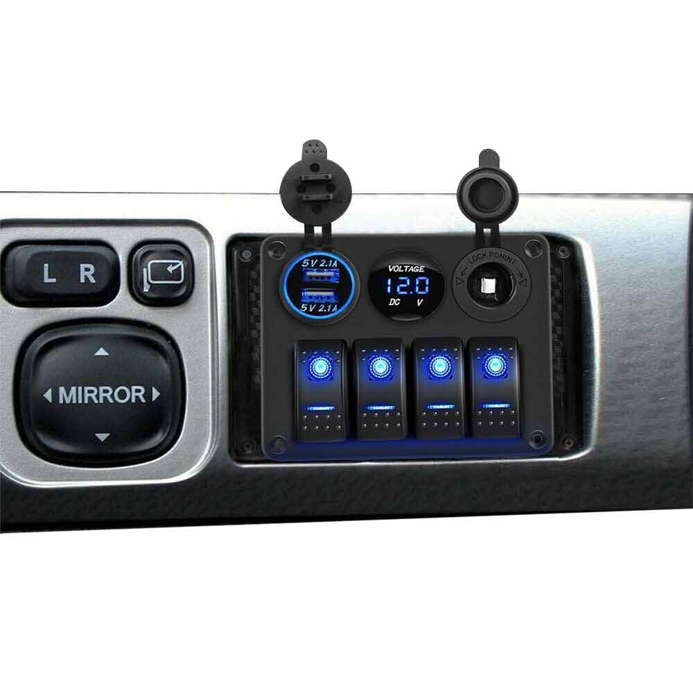 GXMRHWY Interruptor de panel combinado de 4 bandas, montaje estilo barco para caravanas, caravanas, vehículos recreativos, automóviles con